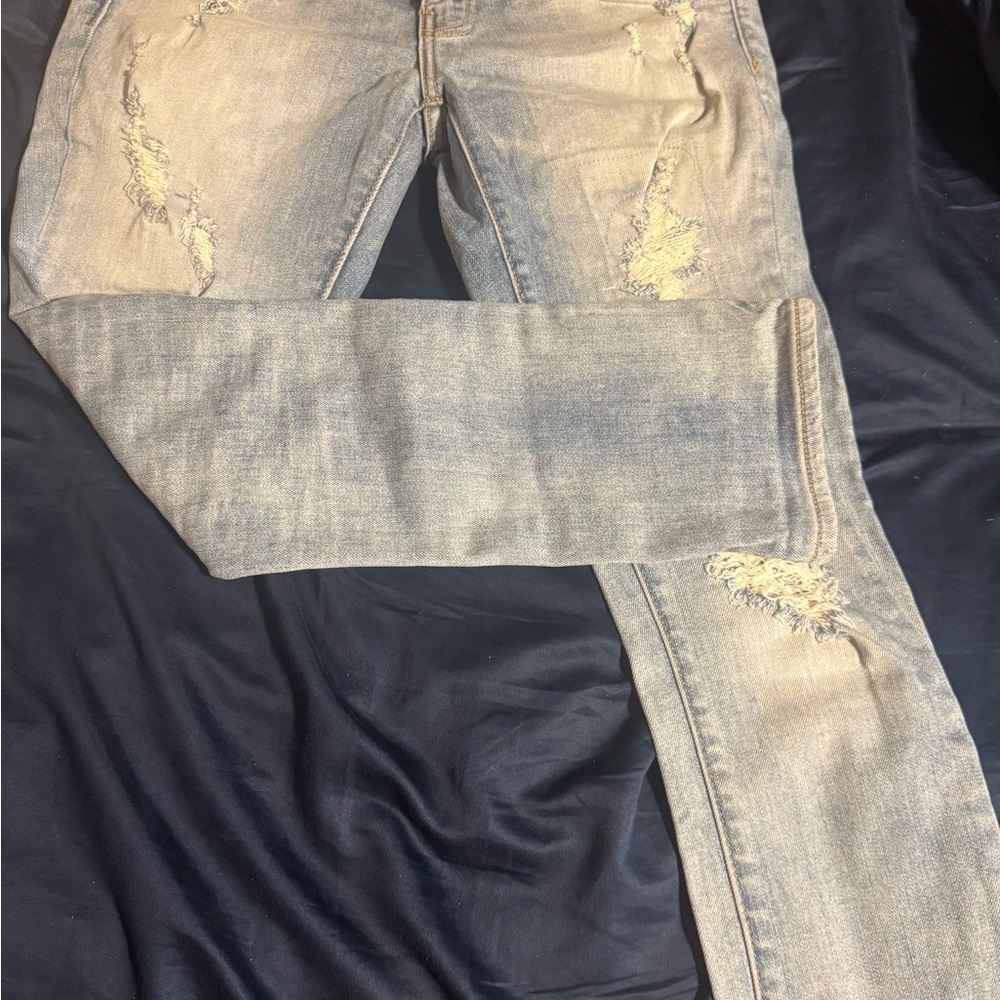 BKE Light Blue Distressed Women's Straight Leg Jeans
